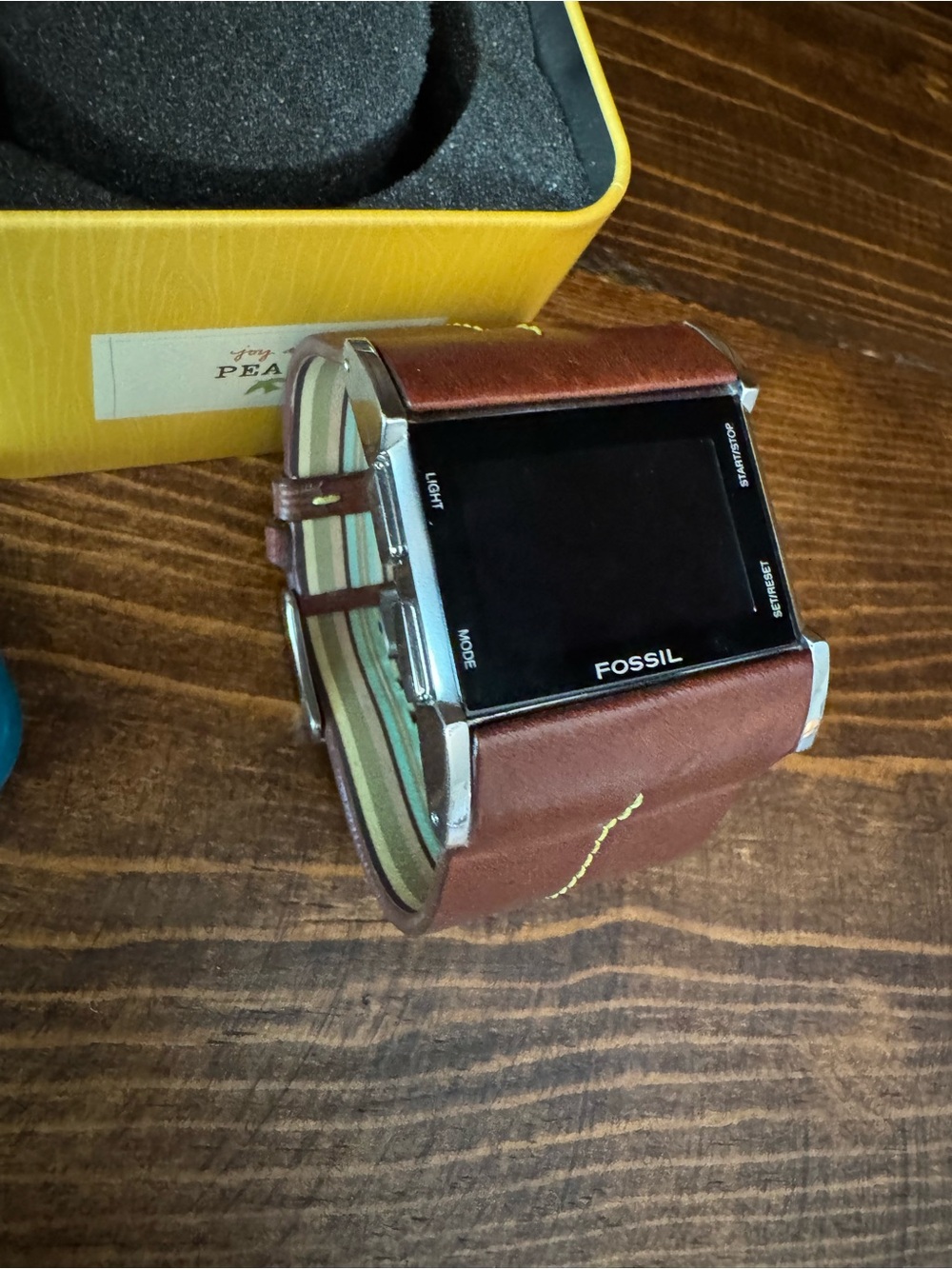 Fossil Brown Leather DigitalWatch with Silver Case